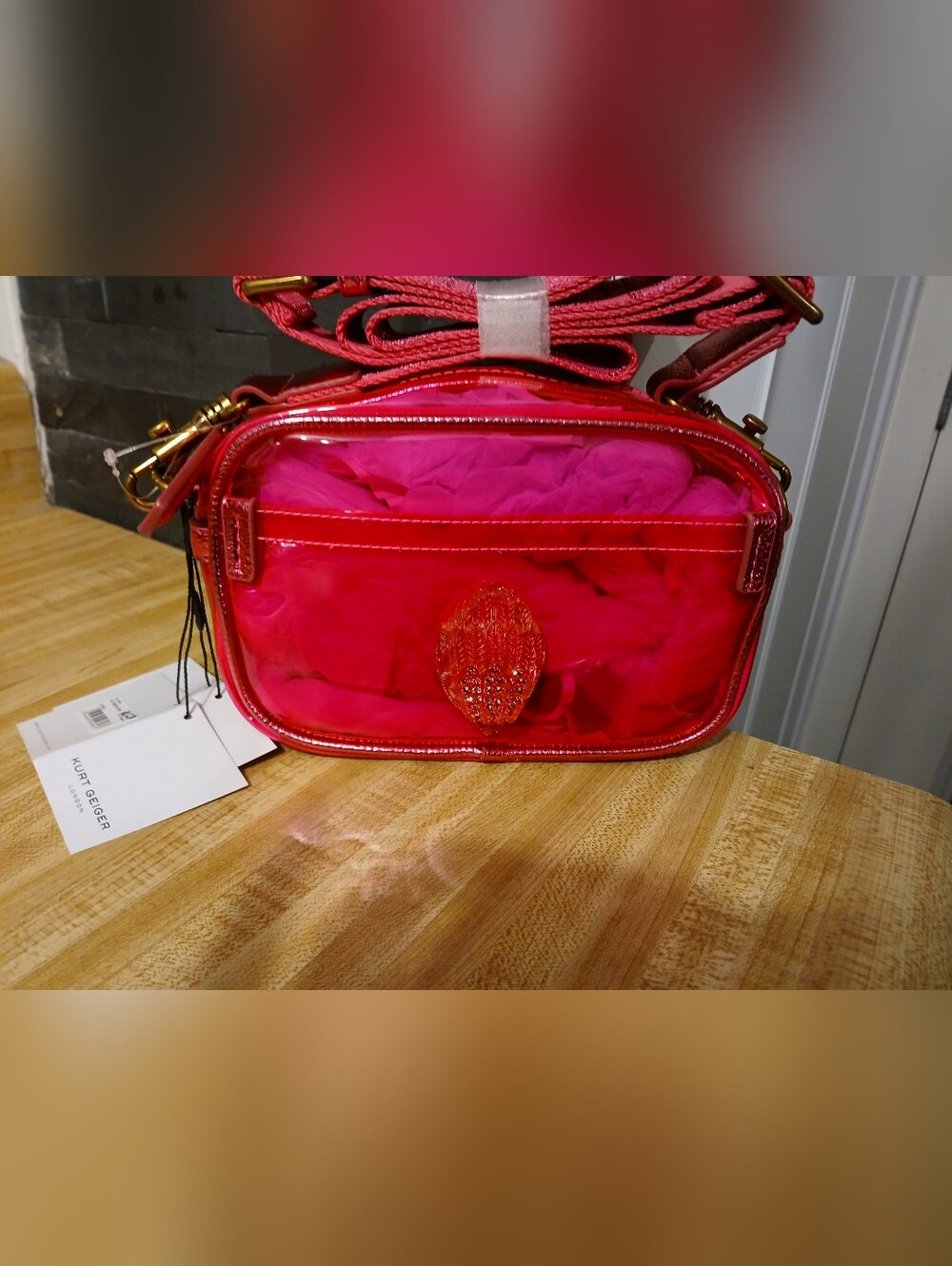Kurt Geiger NWT Barbie Pink Translucent Bag w/Guitar Strap,Kurt Bottom & Dustbag - Picture 2 of 9